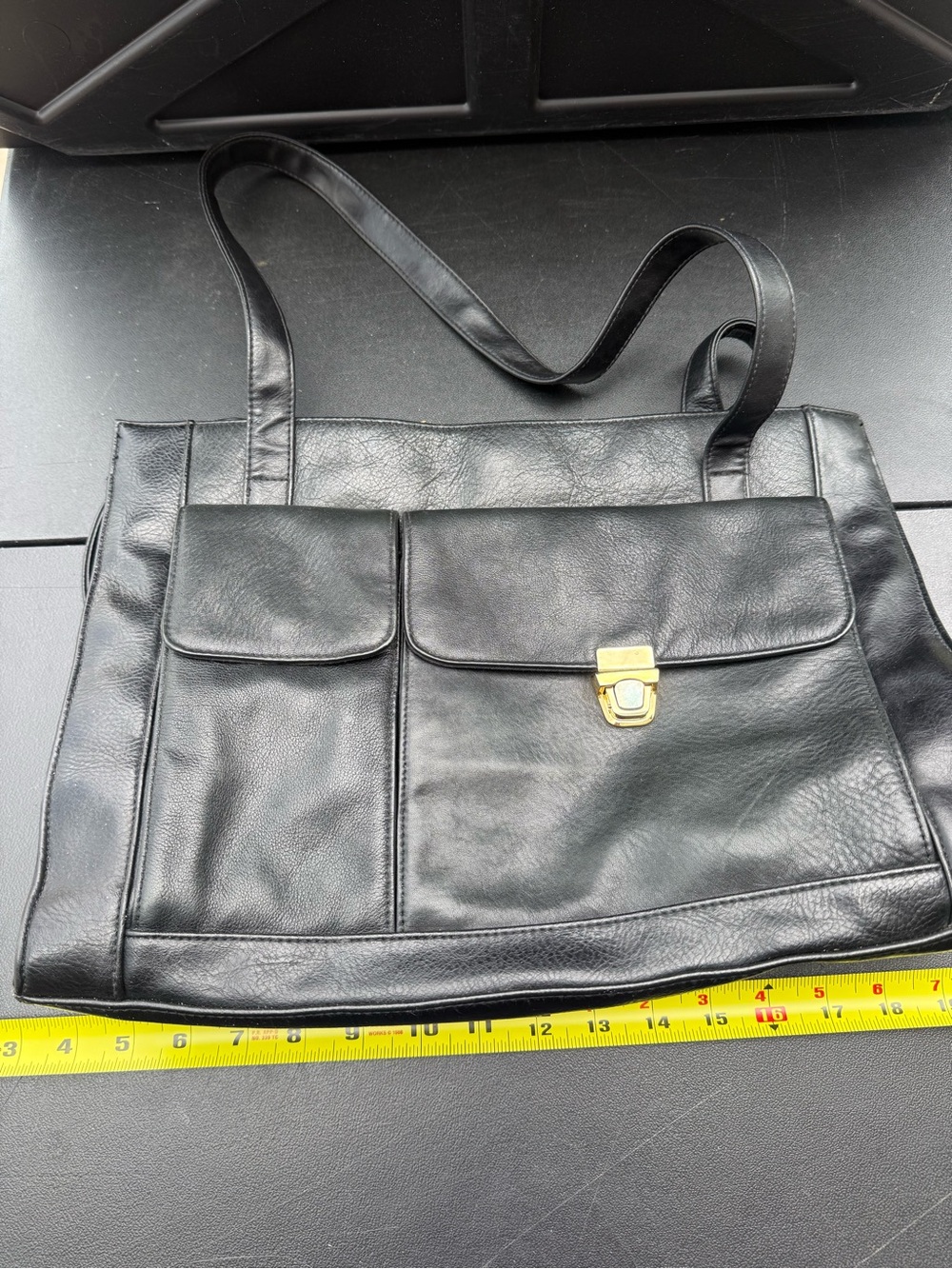 Jennifer Moore Classic Black Leather Shoulder Bag with Front Pockets